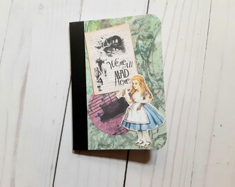 Alice Notepad, Alices Adventures in Wonderland, Mini Notebook Journal, Christmas Gift for Sister, Stocking Stuffers for Teenage Girls