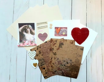 DIY Valentine Card Kit for Women, Make Your Own Cards Set of Four, basket Stuffer for Her, birthday gift for Sister, Gifts Under 20