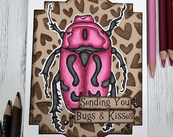 Bugs and Kisses Punny Valentine Card for Kids, Valentine Notecard for Boyfriend, Love Card for Girlfriend, Anniversary Card for Husband