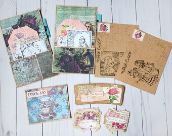 Alice Junk Journal Ephemera Pack, Alice Journal Supplies, Scrapbook Supplies, Craft Kit for Adults, Papercrafter Gift for Women