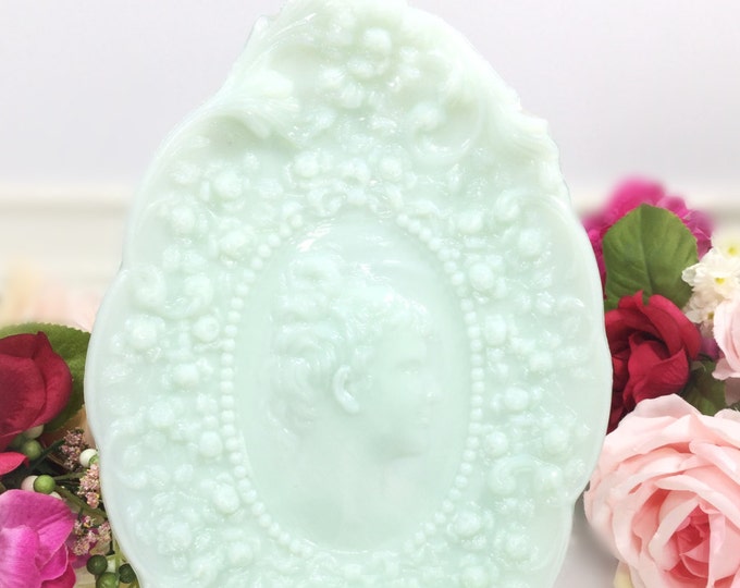 Fostoria Milk Glass Jenny Lind Blue Dresser Tray, Jenny Lind Trinkey Tray, Milk Glass Vanity Tray, Boudoir Decor, Vanity Accessory #A748