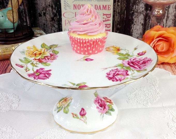 Stunningly Elegant Vintage Hammersley Morgans Rose Fine Bone China Cake Dessert Pedestal Stand Tea Party Wedding Shower Tea Time Gift #081