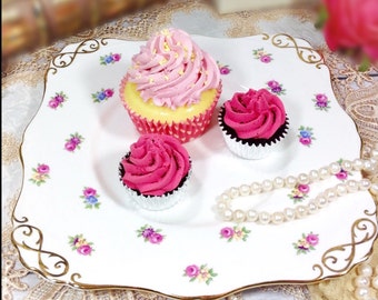 Tuscan Floral English Cake Plate, Fine Bone China Serving Platter, English Decorative Plate #219