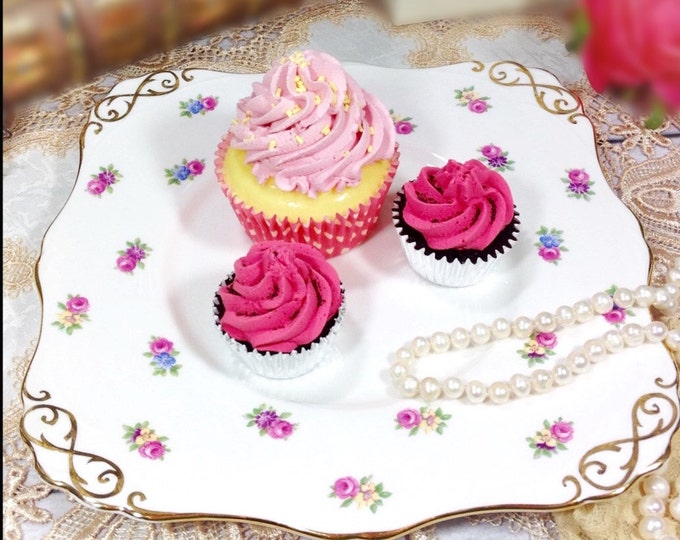 Tuscan Floral English Cake Plate, Fine Bone China Serving Platter, English Collectible #219