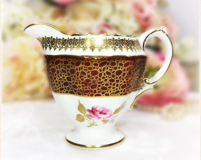 Burgundy Gilt Hammersley English Bone China Creamer, Vintage Tea Party Wedding #A96