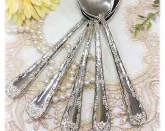 Vintage WM Rogers & Son Ornate Tablespoons Set (5), Hollywood Regency Style #969