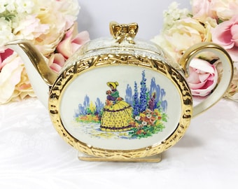 Sadler Barrel Crinoline Teapot, English Gold Chintz Teapot, English Barrel Teapot, Perfect for Tea Party, Wedding, Tea Time #A136