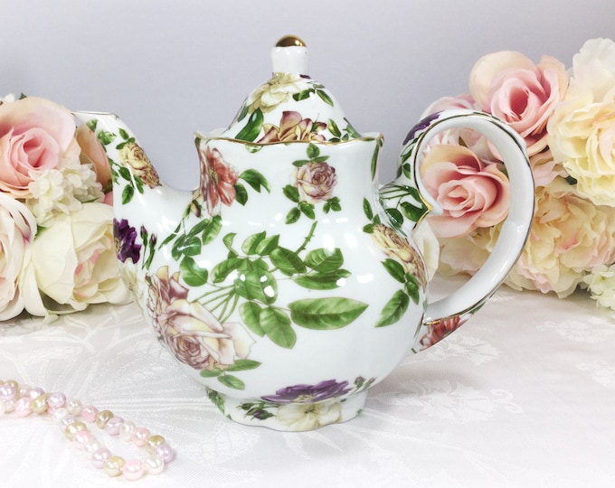 Royal Danube Gold Garden Floral Teapot Coffee Pot England For Tea Set, Party, Wedding, Bridal or Baby Shower, Gift, Tea Time #069, 705