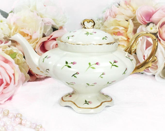 Unique Loma Circa 1951 Garden Rose Floral Gilt Vintage Teapot For Tea Set, Party, Wedding, Bridal or Baby Shower, Gift, Tea Time #299