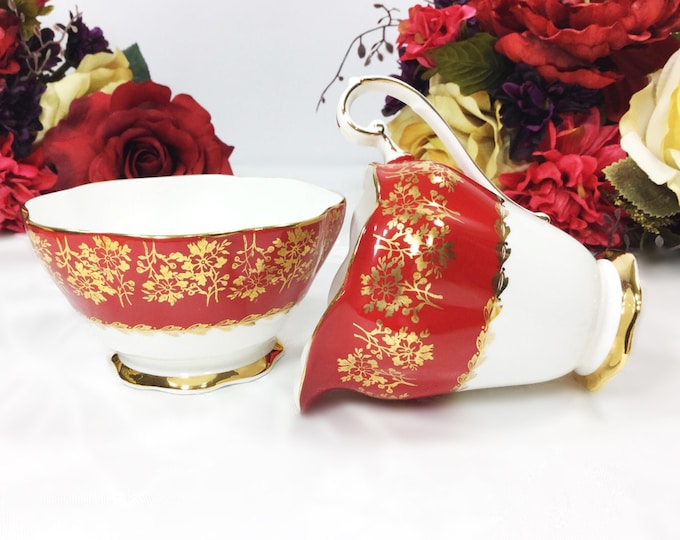 Royal Standard English Bone China Open Sugar Bowl & Creamer for Tea Set Tea Party, Wedding. Gold Floral English Bone China #A124