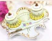 Antique Limoges Double Inkwell, Limoges France Porcelain Double Inkwell for Dip Pen, Desktop, Office Decor A669