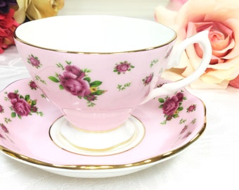 Royal Albert  New Country Roses Pink Floral Chintz Tea Cup & Saucer Tea set, Royal Albert English Tea Party #B600