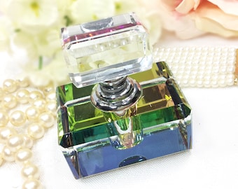 Chic Retro Multi Colored Glass Perfume Bottle, Faceted Vanity Decor #A592
