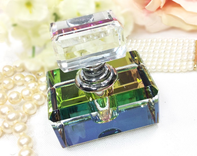 Chic Retro Multi Colored Glass Perfume Bottle, Faceted Vanity Decor #A592