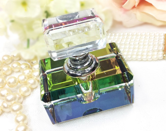 Chic Retro Multi Colored Glass Perfume Bottle, Vintage Perfume Bottle for Vanity Decor or Boudoir Decor  #A592