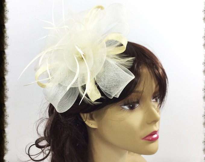 Beige Ivory Fascinator Hair Clip Pillbox Tea Hat Sinamay Hair Comb Headpiece For Weddings, Dress up, Bridal Showers, Tea time #A85