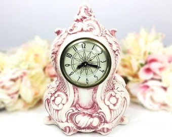Vintage Lanshire Porcelain Mantle Clock, Mauve Holland Mold Electric Clock #A599