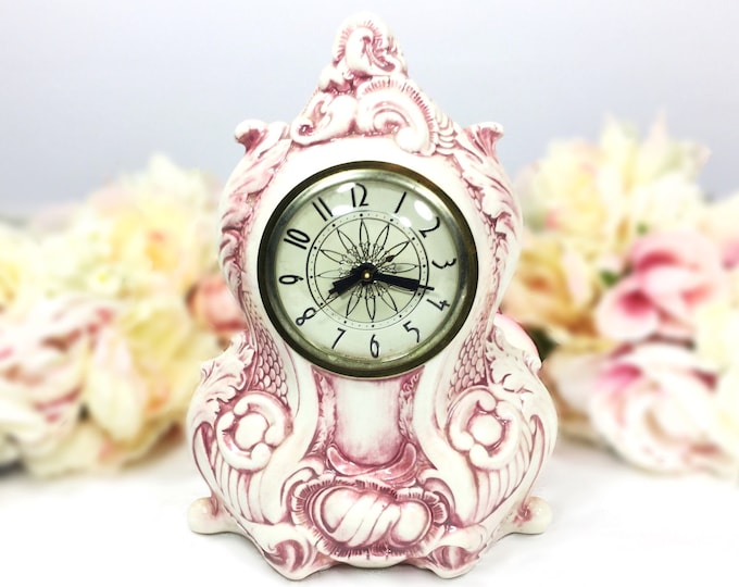 Vintage Lanshire Porcelain Mantle Clock, Mauve Holland Mold Electric Clock #A599