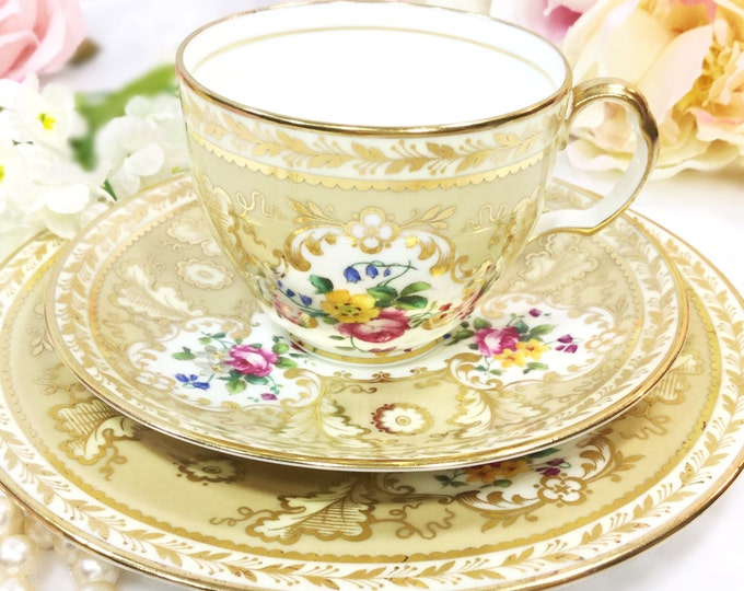 RARE Cauldon Gold Encrusted English Tea Trio, Floral Bone China English Tea Cup, Saucer, Plate Collectible For Tea Time, Tea Party #A317