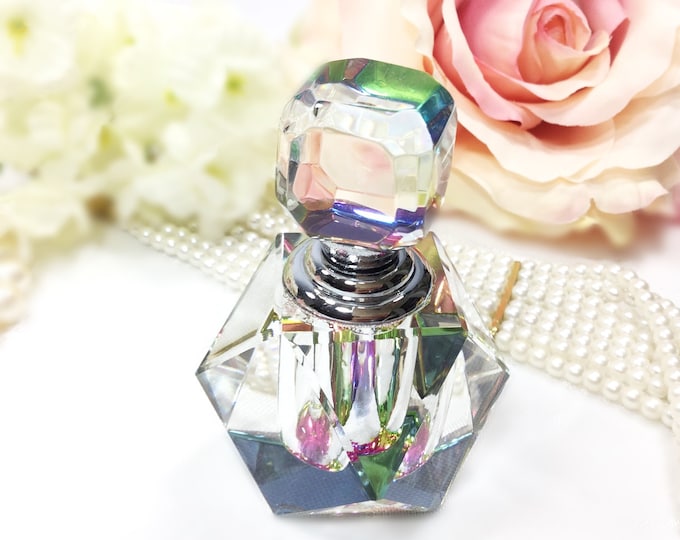 Retro Multi Colored Faceted Glass Perfume Bottle, Vanity Decor #B499