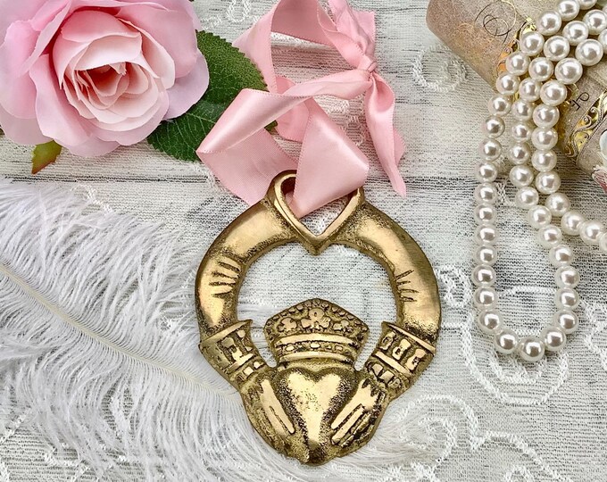 Brass Claddagh Ornament w/Pink Ribbon #B744