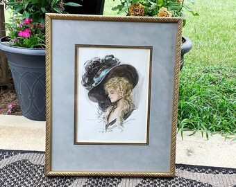 Fisher Portrait Woman Wearing Large Hat, Fisher Girls, Victorian Ladies Wall Decor, English Ladies Portrait Pictures #B736