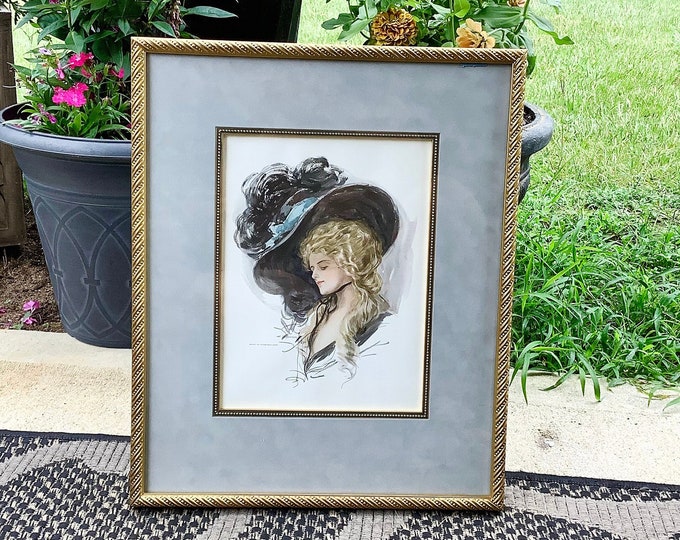 Fisher Portrait Woman Wearing Large Hat, Fisher Girls, Victorian Ladies Wall Decor, English Ladies Portrait Pictures #B736