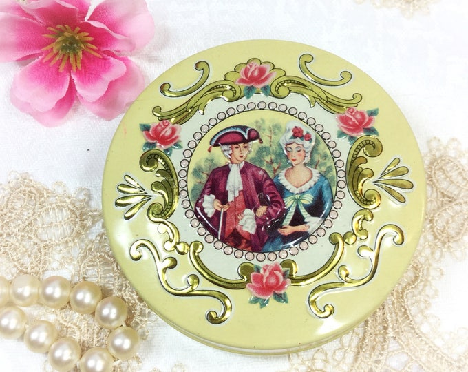 Vintage Baret Ware Tea Tin, English Colonial Couple Trinket Box #B286