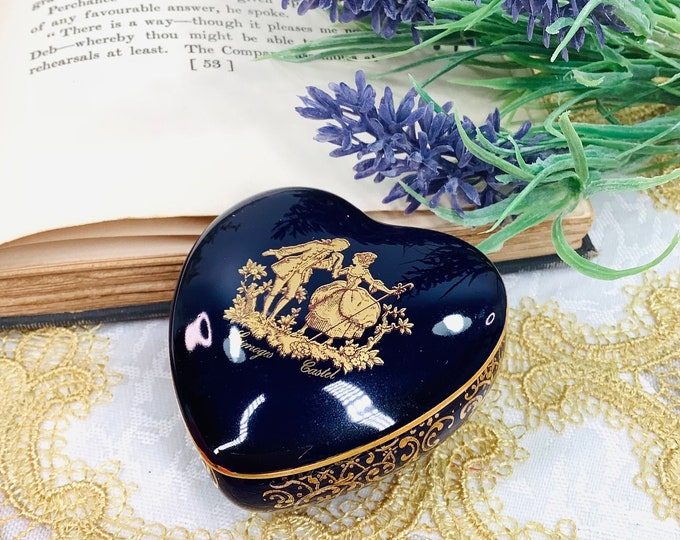 French Limoges Castel Trinket Box, Fragonard Heart Shaped #B566