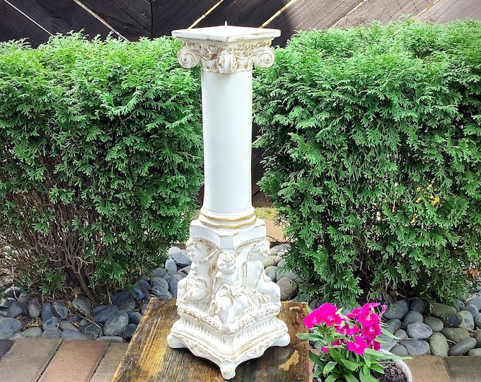 French Cherub Pillar Candle Holder, French Shabby Chic Decor