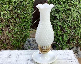 Hobnail Milk Glass Lamp, Victorian Home Decor #B750