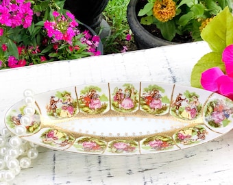 Fragonard Romantic Victorian Style Oval Relish Dish #B769