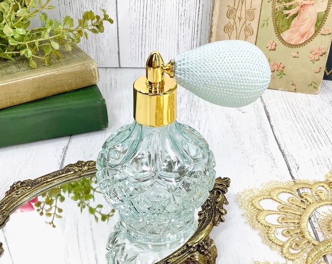 Blue Glass Cut Perfume Atomizer, Blue Perfume Spray Bottle #B755
