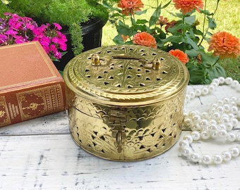 Large Cricket Box, Brass Cricket Chest, Brass Filigree Chest, Victorian Decor, Antique Brass Decor #B703