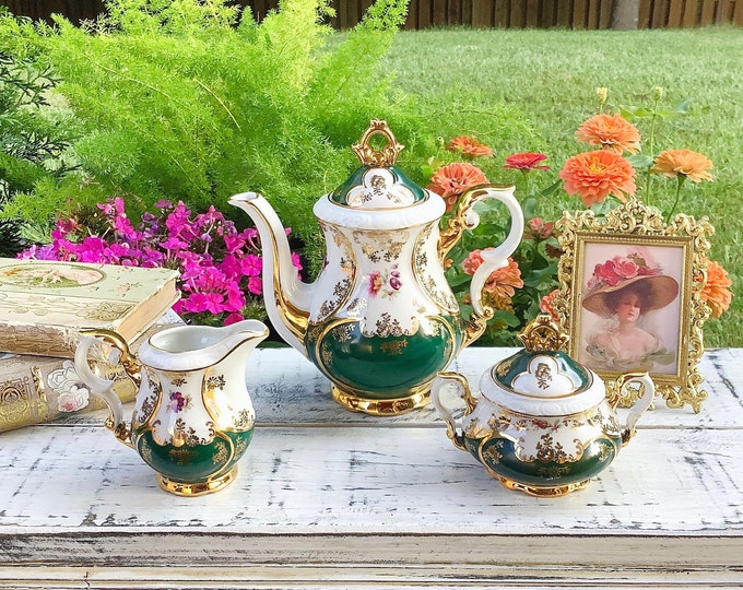 Elegant German Teapot Set, Green German Teapot Set, German Tea, Garden Tea Party, # B691