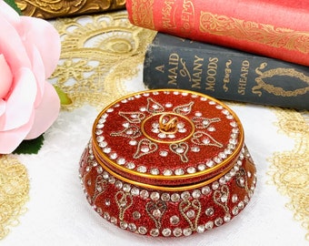 Red Ornate Gift Box, Red Jeweled Jewelry Box, Trinket Box, Jewelry Box #B574