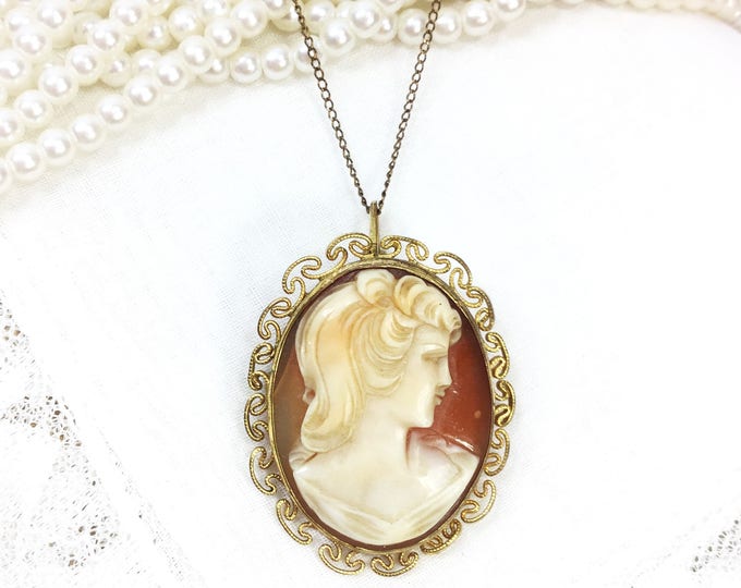 12 Karat Gold Plated Cameo Pendant, 12 Kt Cameo Necklace, Vintage Cameo, Cameo Jewelry, Victorian Accessory #B137