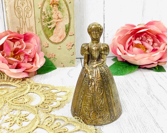 Victorian Brass Lady Table Bell, Southern Belle Decor #B542