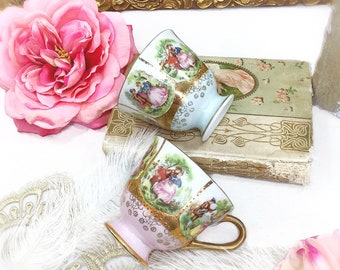 Carlsbad Love Story Cups, Fragonard Tea Cups, Romantic Scenic Teacups #B635