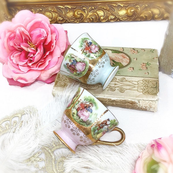 Carlsbad Love Story Cups, Fragonard Tea Cups, Romantic Scenic Teacups #B635