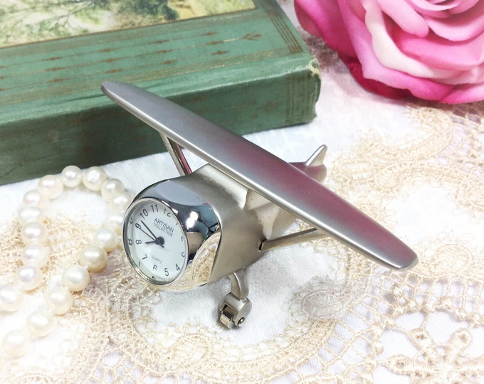 Vintage Artisan Collection Miniature Airplane Collectible Clock, Vintage Airplane Clock  #B446