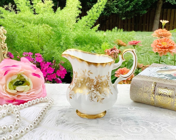 Royal Albert Antoinette Creamer, Gold Floral Bone China, Vintage Tea Service #B710