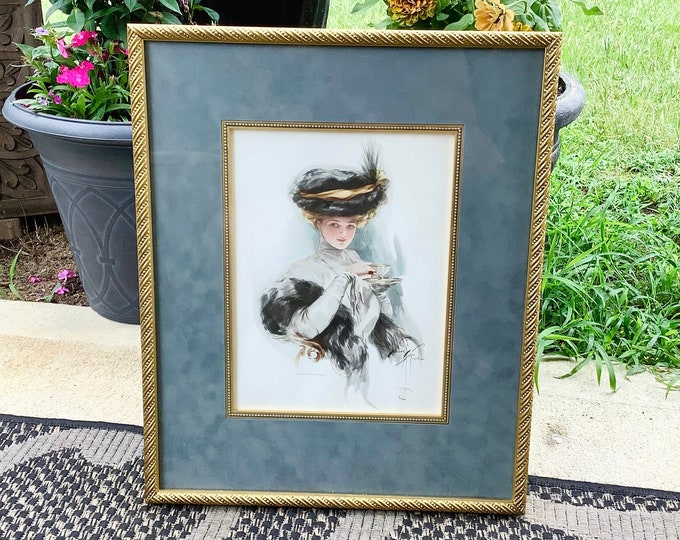 Fisher Portrait Woman Drinking Tea, Fisher Girls, Victorian Ladies Wall Decor, English Ladies Portrait Pictures #B737