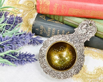 Antique Victorian Silverplate Tea Strainer, Baroque Silver Tea Strainer #B579