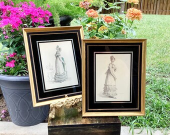 Vintage Victorian Lady Portrait Prints, Gold Frame Wall Decor, Set of 2 #B735