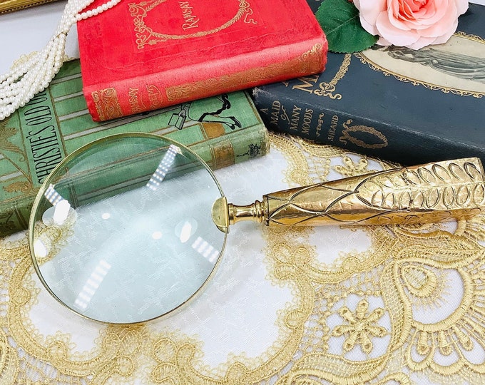 Gold Magnifying Glass, Vintage Office Decor, Victorian Desk Decor, 2-Sided Magnifying Glass #B586
