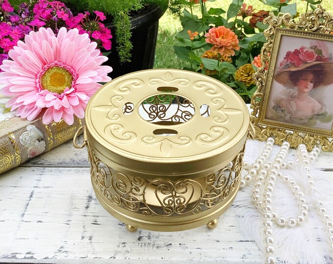 Gold Filigree Teapot Warmer with Tea Light, Trivet For Teatop, Coffee Pot Warmer # B696