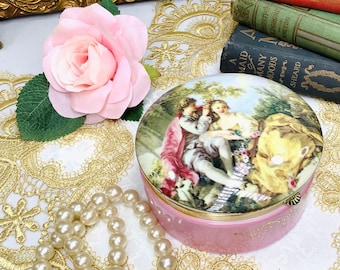 Victorian Courting Couple Love Story Trinket Box, Fragonard Trinket Box, Vintage Jewelry Box, Ring Holder Gift, Boudoir #B589