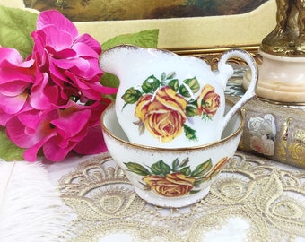 Romany Rose English Sugar Bowl & Creamer, Yellow Rose Sugar Bowl And Creamer, English Bone China Tea Set #B622