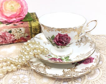 Paragon China Tea Trio, Rose Tea Set, English Bone China, English Tea Cup, Saucer, Plate #B396